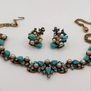 RARE Vintage 1950s 10k Gold Plated Necklace & Clip Earring Set